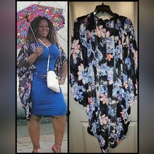 City Chic Floral Cape - Black and Blue